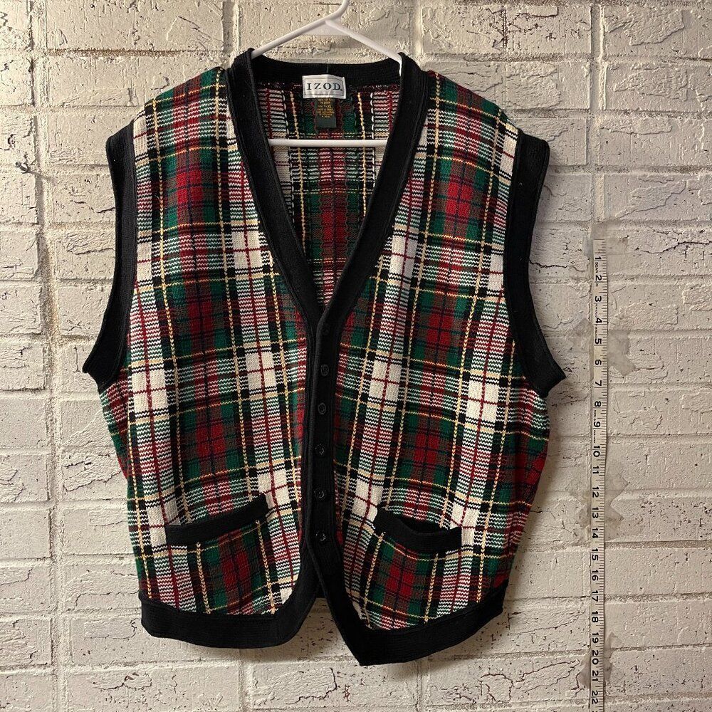 Izod Red and Green Plaid Sweater Vest